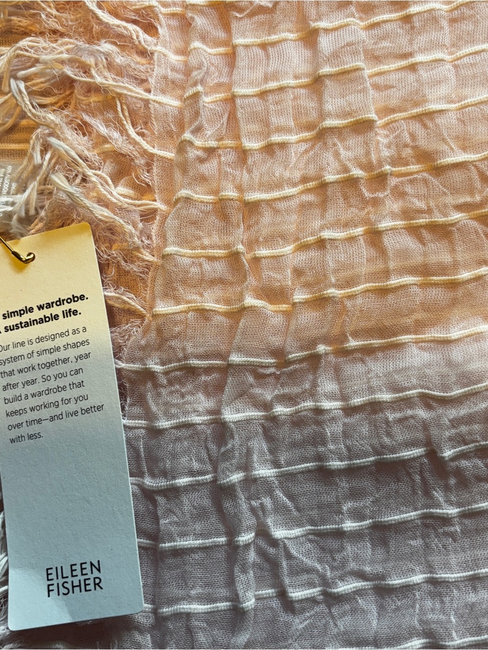 Eileen Fisher Pink Organic Lightweight Texture Fringe Scarf Wrap - Picture 3 of 10